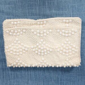 1950s Cream Hob Knob Beaded Clutch from Hong Kong